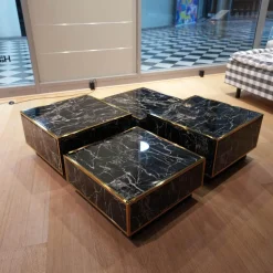 4er-Set Couchtisch Concordia Schwarzer Kunstmarmor Gold Finish