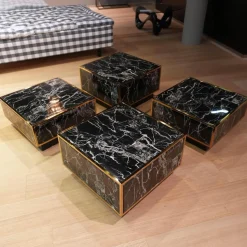 4er-Set Couchtisch Concordia Schwarzer Kunstmarmor Gold Finish