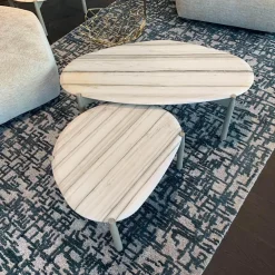 2er-Set Couchtisch Heath Marmor Zembrino Gestell Holz Creme