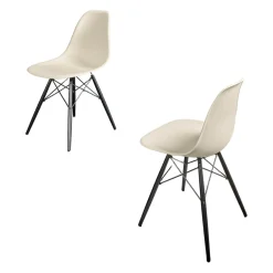 2er-Set Eames Plastik Side Chair DSW Sitzschale Kunststoff Kieselstein Gestell Ahorn Schwarz Lackiert