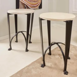 2er-Set Eisensäule Schwarz Mit Marmorplatte