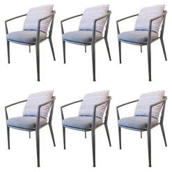 6er-Set Erica Armlehnstuhl Stoff Sitzkissen Grau Rückenkissen Mehrfarbig Blau Rot Grün Füße Metall Grau Pulverbeschichtet