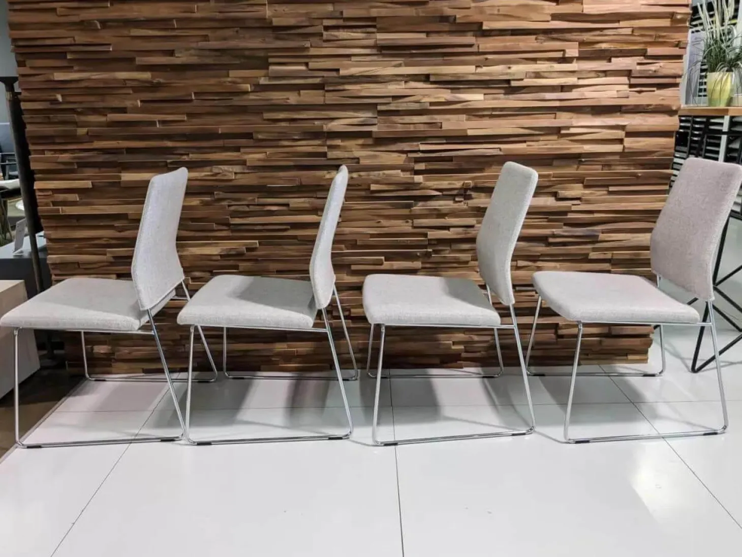 4er-Set Fino Stoff Zement Hellgrau Drahtgestell Metall Verchromt