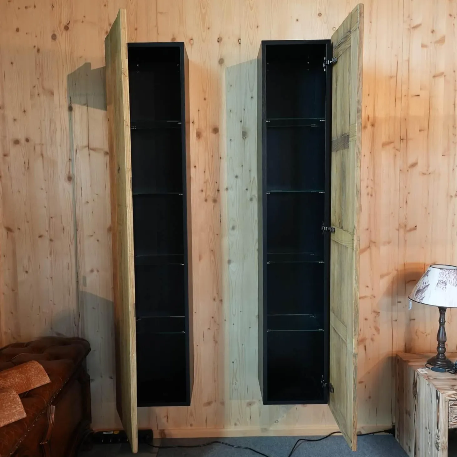 2er-Set Hängeschrank NDE 3 Eiche Recyceltes Altholz Korpus Schwarz