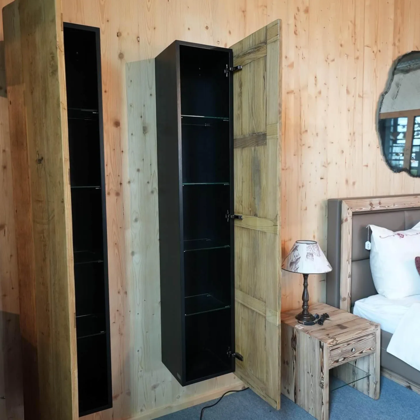 2er-Set Hängeschrank NDE 3 Eiche Recyceltes Altholz Korpus Schwarz