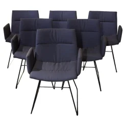 6er-Set Kufenstuhl Mit Armlehnen Marel Stoff Steelcut Trio 3 Braunblau Gestell Metall Schwarz