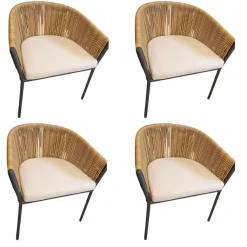 4er-Set Lapel Rückenlehne Synthetischer Rattan Gestell Aluminium Kohlefarben