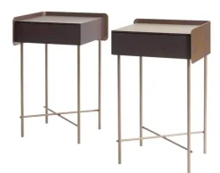 2er-Set Nachtkästchen Bela 39 1 Eiche Wenge Furniert Gestell Edelstahl Bronce Look Bronze Pulverbeschichtet