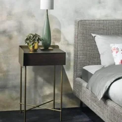 2er-Set Nachtkästchen Bela 39 1 Eiche Wenge Furniert Gestell Edelstahl Bronce Look Bronze Pulverbeschichtet