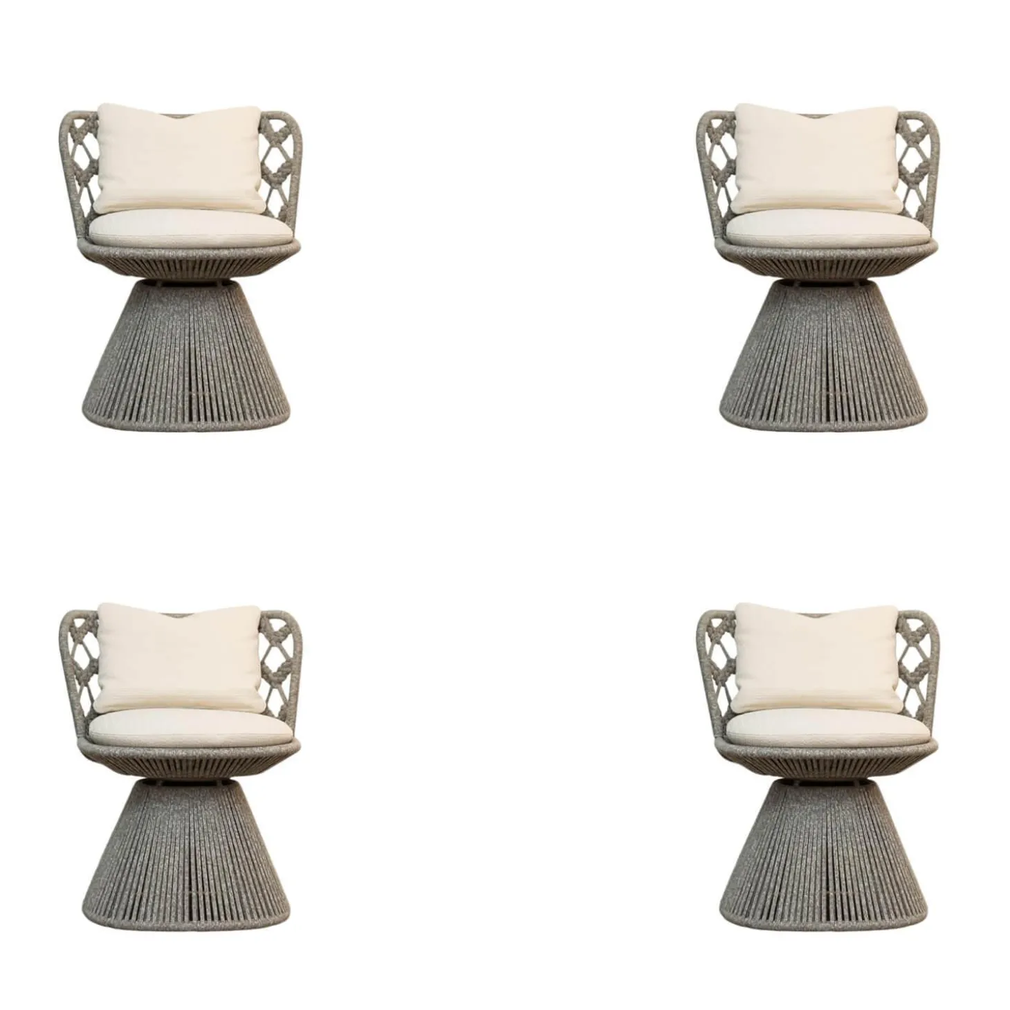 4er-Set Outdoorstuhl Flair Bezug Stoff Lilia Weiß Geflecht Taubengrau Gestell Tortora Lackiert