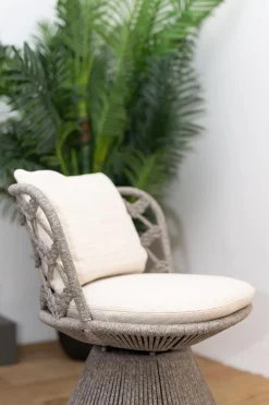 4er-Set Outdoorstuhl Flair Bezug Stoff Lilia Weiß Geflecht Taubengrau Gestell Tortora Lackiert