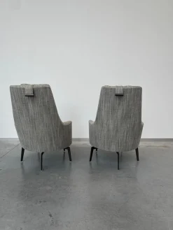 2er-Set Sessel Guscioalto Stoff Extra Ebe 1164 Grau Gestell Metall Brüniert Inklusive Kissen