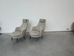 2er-Set Sessel Guscioalto Stoff Extra Ebe 1164 Grau Gestell Metall Brüniert Inklusive Kissen