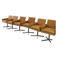 6er-Set Sessel Ricardo Leder Kenia Cognac Braun Drehgestell Edelstahl Matt Mit Gleiterstopfen