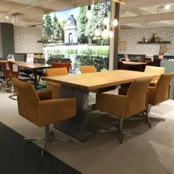 6er-Set Sessel Ricardo Leder Kenia Cognac Braun Drehgestell Edelstahl Matt Mit Gleiterstopfen