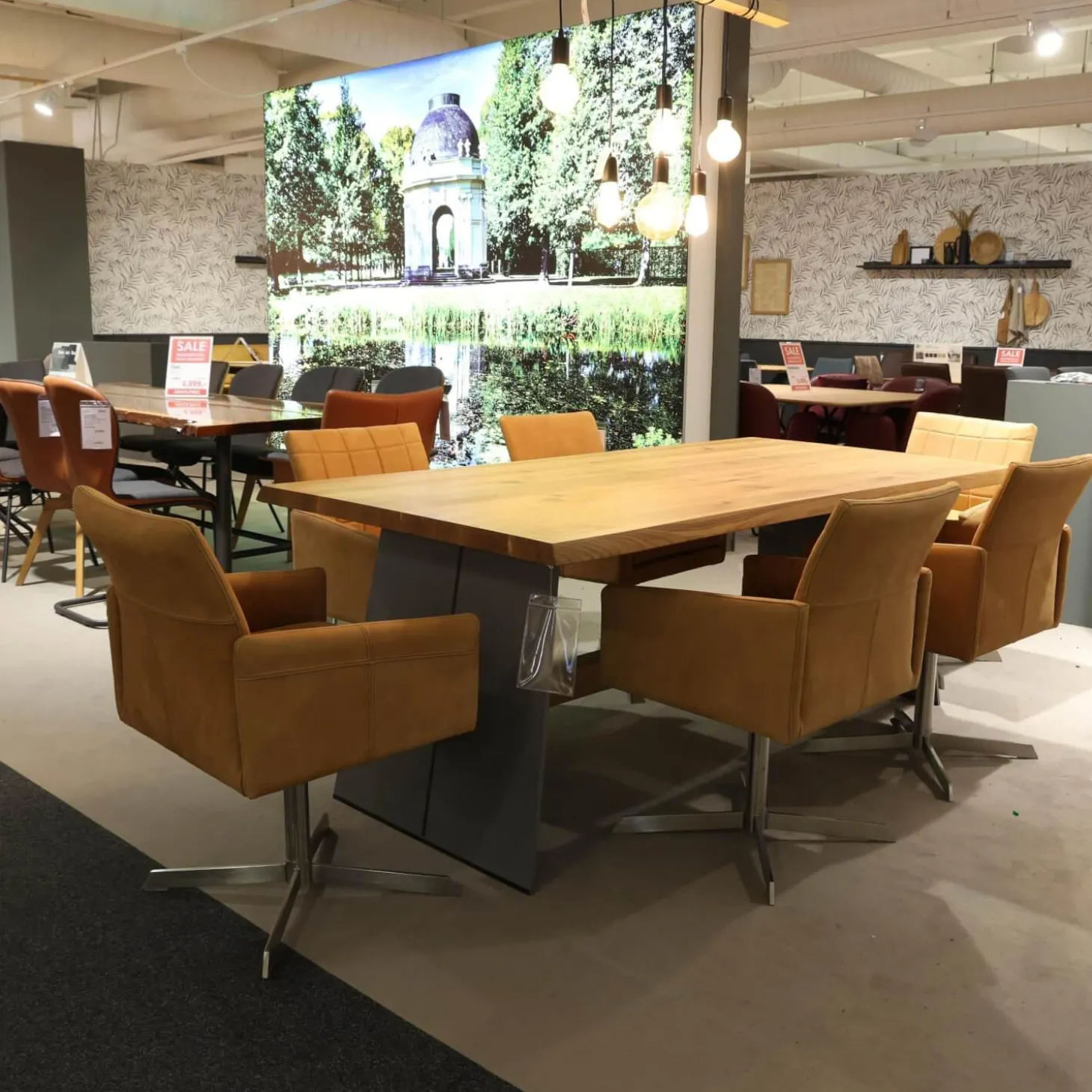 6er-Set Sessel Ricardo Leder Kenia Cognac Braun Drehgestell Edelstahl Matt Mit Gleiterstopfen