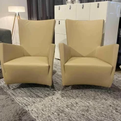 2er-Set Sessel Windy Leder Elmosoft 02119 Beige mit Chromfüßen