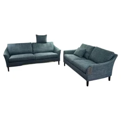 2er-Set Sofa Saloni BW135 Stoff Taylor BW1771 252 Blau Füße Wengefarbig Gebeizt Inklusive Nackenkissen