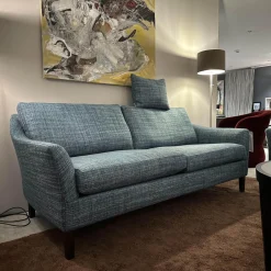 2er-Set Sofa Saloni BW135 Stoff Taylor BW1771 252 Blau Füße Wengefarbig Gebeizt Inklusive Nackenkissen