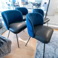 4er-Set Stühle Gaia Leder Loft Vulcano 270 Stoff Seven Navy Blau
