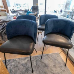 4er-Set Stühle Gaia Leder Loft Vulcano 270 Stoff Seven Navy Blau