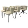 6er-Set Stühle Gaia Lehne Stoff Lisboa Weiß Sitzfläche Leder Grau Creme Rundrohr Schwarz
