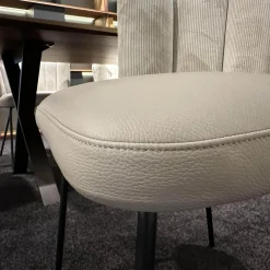 6er-Set Stühle Gaia Lehne Stoff Lisboa Weiß Sitzfläche Leder Grau Creme Rundrohr Schwarz