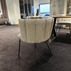 6er-Set Stühle Gaia Lehne Stoff Lisboa Weiß Sitzfläche Leder Grau Creme Rundrohr Schwarz