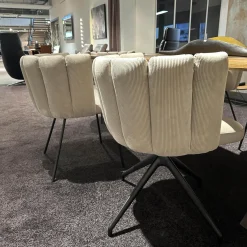 6er-Set Stühle Gaia Lehne Stoff Lisboa Weiß Sitzfläche Leder Grau Creme Rundrohr Schwarz