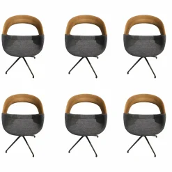 6er-Set Stühle Harta Stoff Marine Grau Gestell Metall Anthrazit mit Drehfunktion