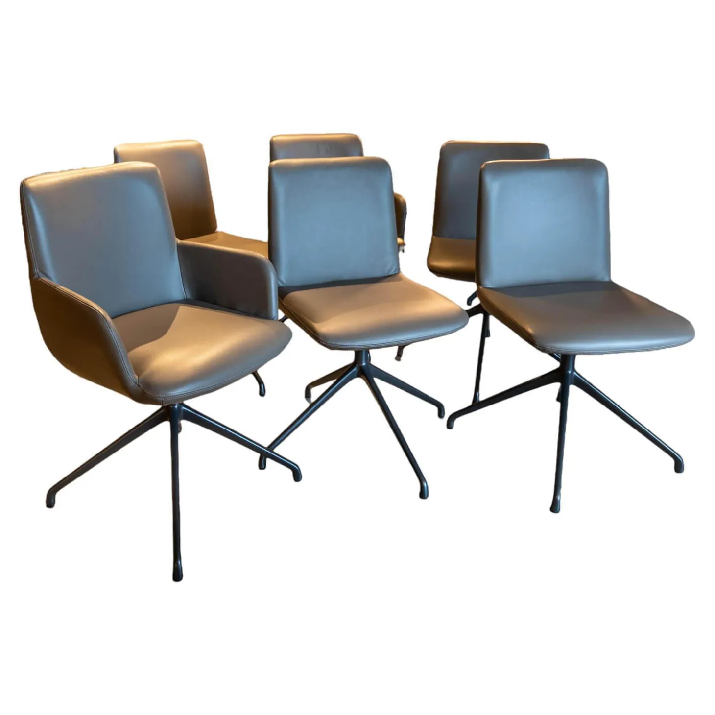 6er-Set Stühle Materia Soft Leder Cristal mit Drehgestell