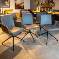 6er-Set Stühle Materia Soft Leder Cristal mit Drehgestell