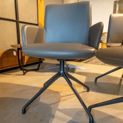 6er-Set Stühle Materia Soft Leder Cristal mit Drehgestell