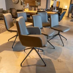 6er-Set Stühle Materia Soft Leder Cristal mit Drehgestell