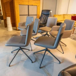 6er-Set Stühle Materia Soft Leder Cristal mit Drehgestell