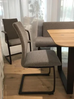 5er-Set Stühle Und Bank Swing Light Stoff Privileg 3 Und 4 Grau Beige Gestell Stahl Braun Brüniert