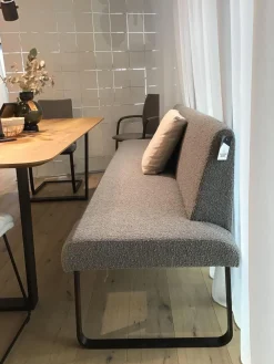 5er-Set Stühle Und Bank Swing Light Stoff Privileg 3 Und 4 Grau Beige Gestell Stahl Braun Brüniert