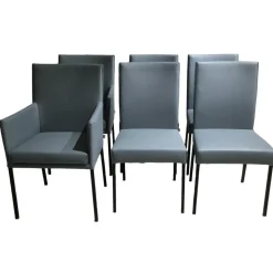 6er-Set STU 652 STU 651 Leder 60.515 Blaugrau Gestell Schwarz