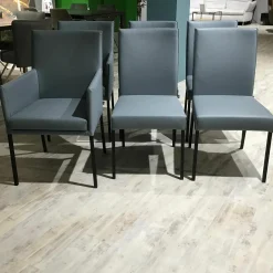 6er-Set STU 652 STU 651 Leder 60.515 Blaugrau Gestell Schwarz