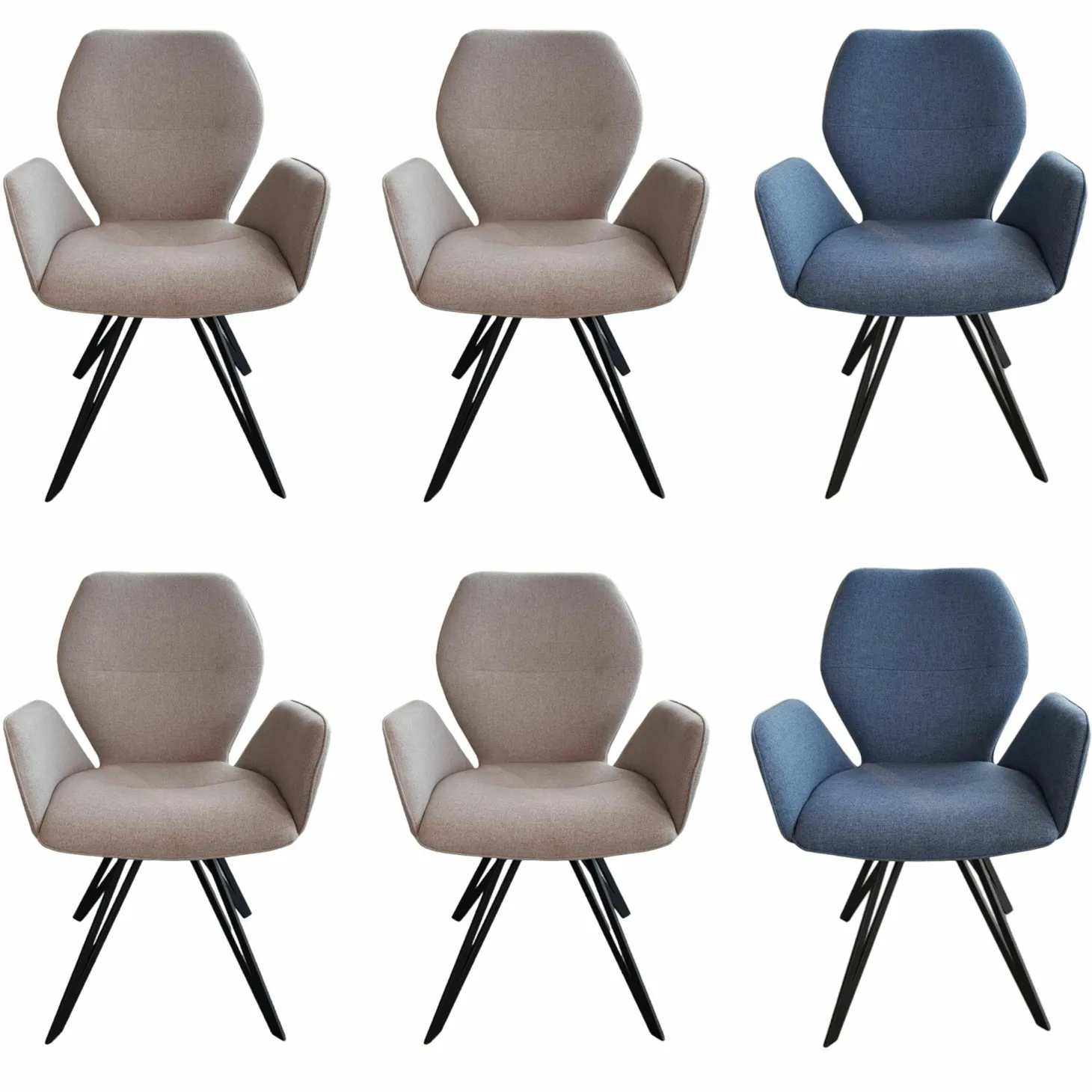 6er-Set Stuhl 013319 Merlot Stoff Venice Silver Grau Blau Gestell Eisen Schwarz