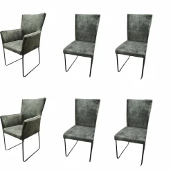 6er-Set Stuhl 4110 Stoff Almeida Hunter Grün-Grau Kufe Schwarz Pulverbeschichtet