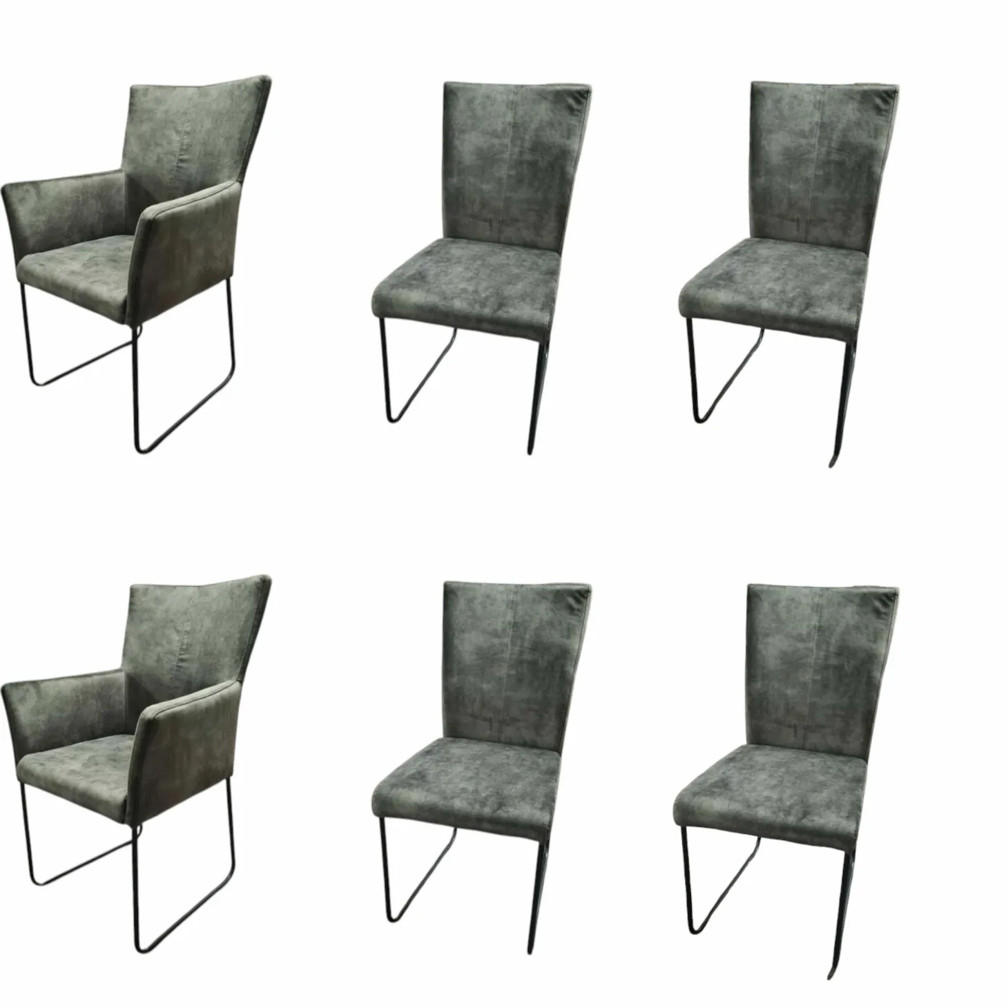 6er-Set Stuhl 4110 Stoff Almeida Hunter Grün-Grau Kufe Schwarz Pulverbeschichtet