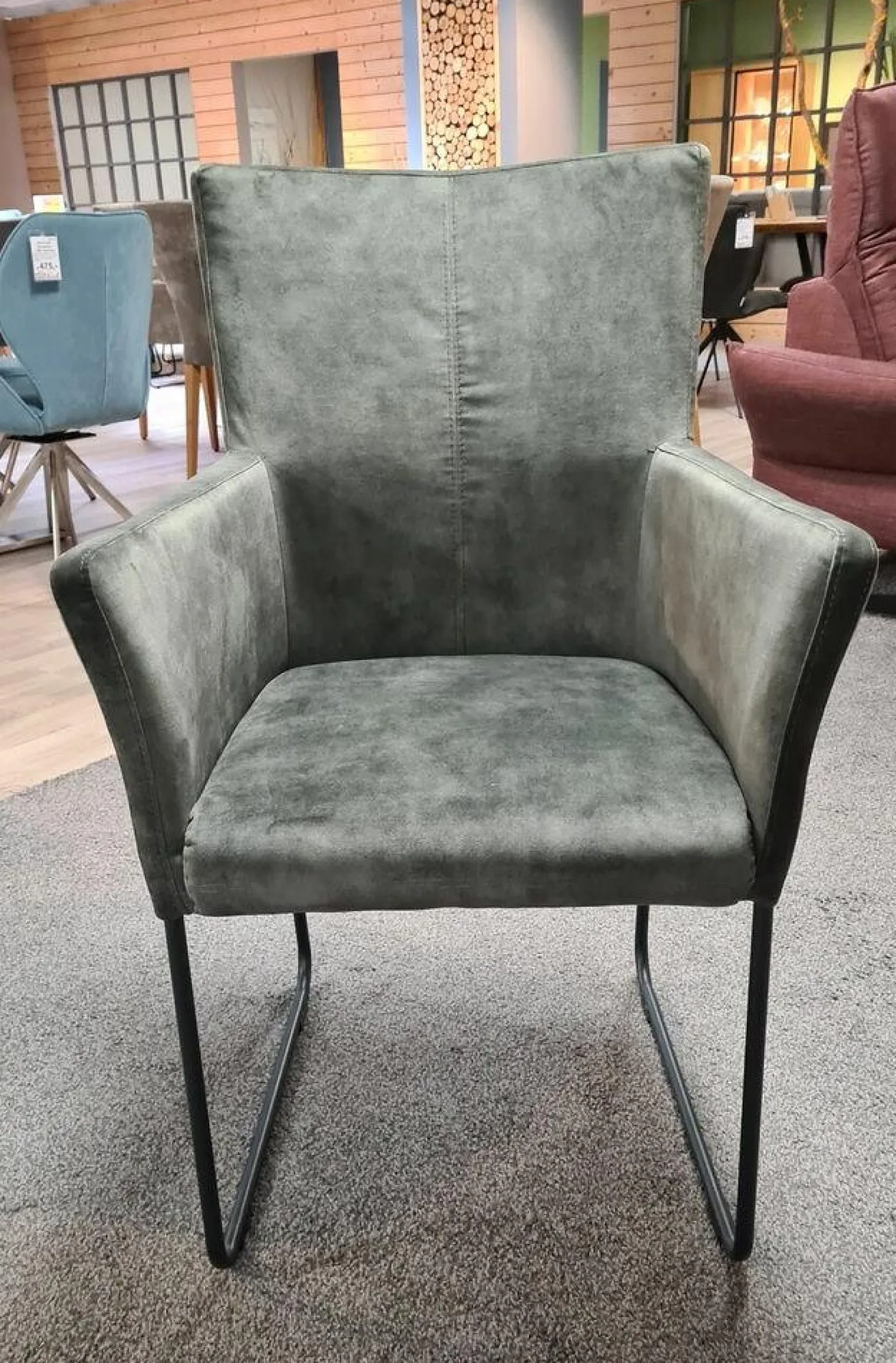 6er-Set Stuhl 4110 Stoff Almeida Hunter Grün-Grau Kufe Schwarz Pulverbeschichtet