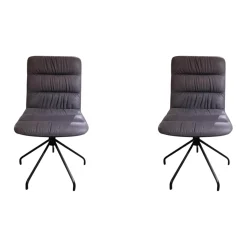 2er-Set Stuhl Aiden Soft Leder Luna Steingrau Spinnenfuß Schwarz Pulverbeschichtet Mit Drehmechanik Und Gleitern