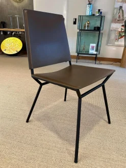 6er-Set Stuhl Aisuu 1220 Sattelleder Khaki Grün Braun Gestell Metall Schwarz