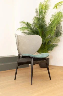 2er-Set Stuhl Alma Bezug Leder Kashmir Sitz Petrol Blau Rücken Mousse Grau Füße Schwarz Lack