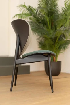 2er-Set Stuhl Alma Bezug Leder Kashmir Sitz Petrol Blau Rücken Mousse Grau Füße Schwarz Lack