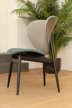 2er-Set Stuhl Alma Bezug Leder Kashmir Sitz Petrol Blau Rücken Mousse Grau Füße Schwarz Lack