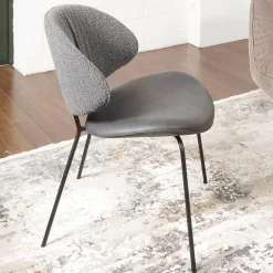 2er-Set Stuhl Alvaro Nordic Rücken Bezug Stoff Ascot Graphite Sitz Leder Sauvage Anthrazit Gestell Struktur Schwarz