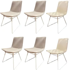 6er-Set Stuhl Amelie Leder Oman Taupe Creme Gestell Weiß Pulverbeschichtet